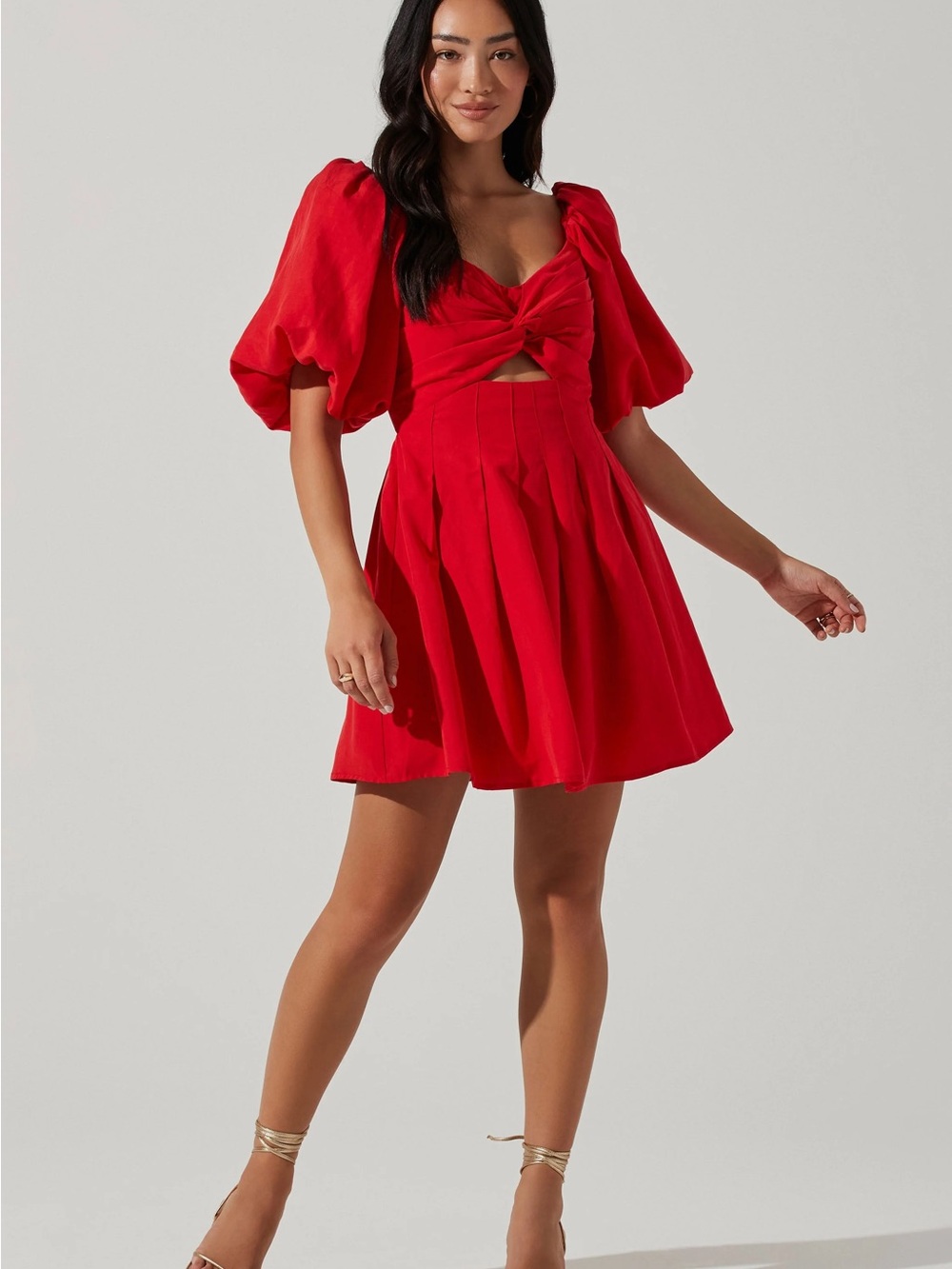 ASTR THE LABEL Red Serilda Cutout Puff Sleeve Mini Dress Sz Large